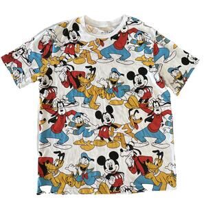 Disney Mickey Goofy Donald Pluto All Over Print T-Shirt Adult Medium READ